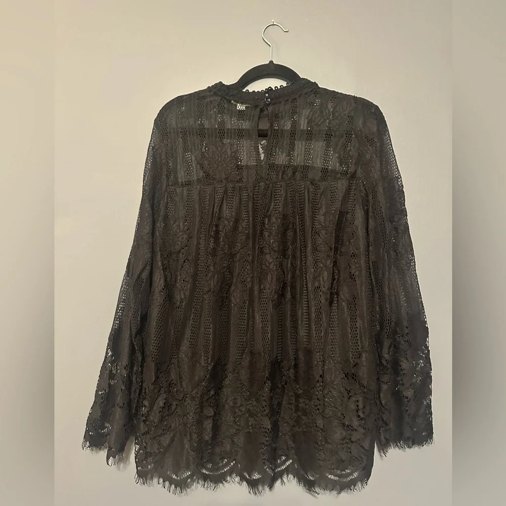 Ultra Pink black lace long sleeve shirt blouse size XL - Picture 4 of 8